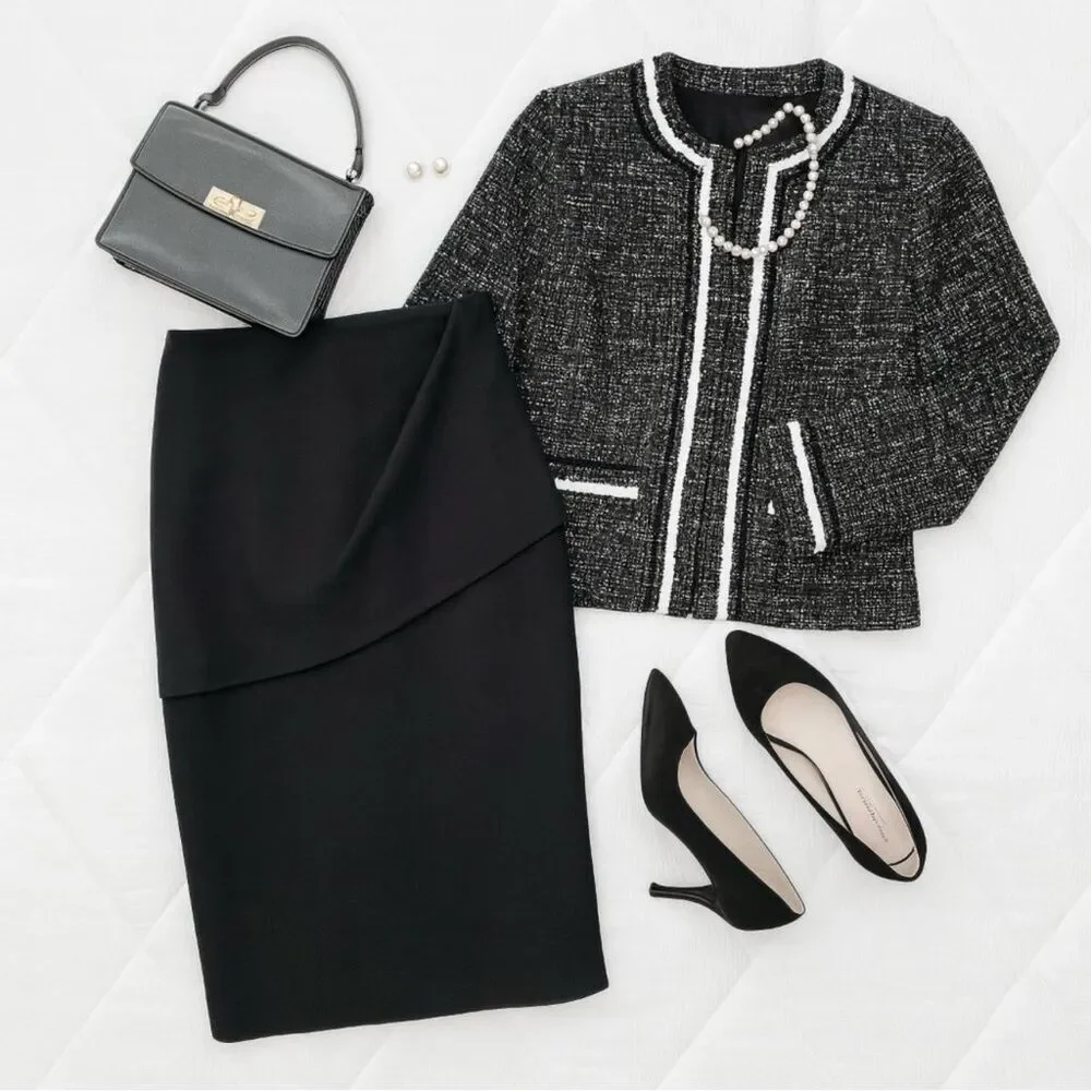 CAbi Overlay Pencil Skirt in Black